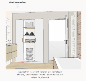 Croquis 3D décoration salle de bains - studio marine home
